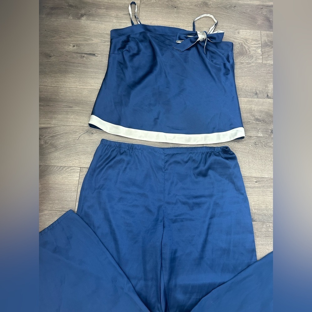 George Navy Satin Sleepwear with Ivory Accents